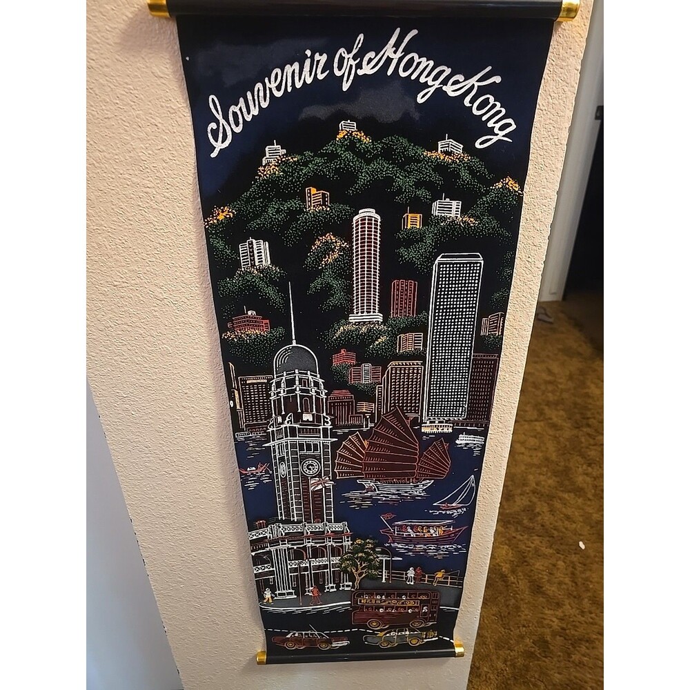 Hong Kong Black Velvet Painting Banner 1960’s ( 10.5” x 31” )